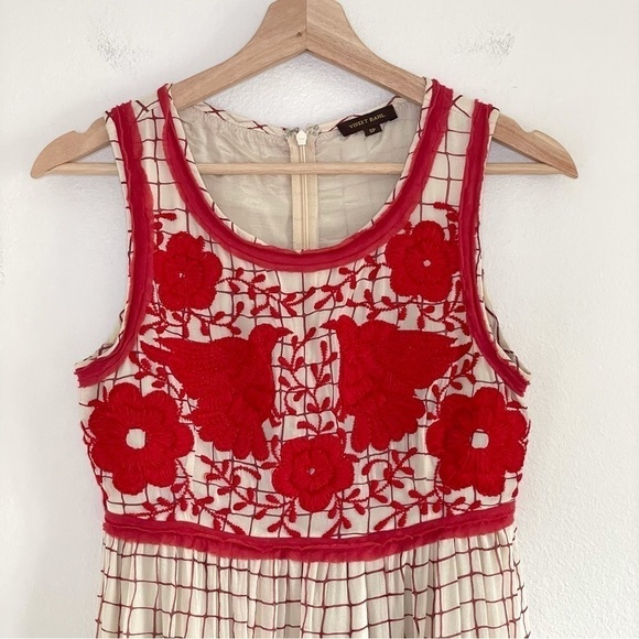 Anthropologie Vineet Bahl Stitched Avani Embroidered Detail Dress Cream Red SP - Picture 8 of 16